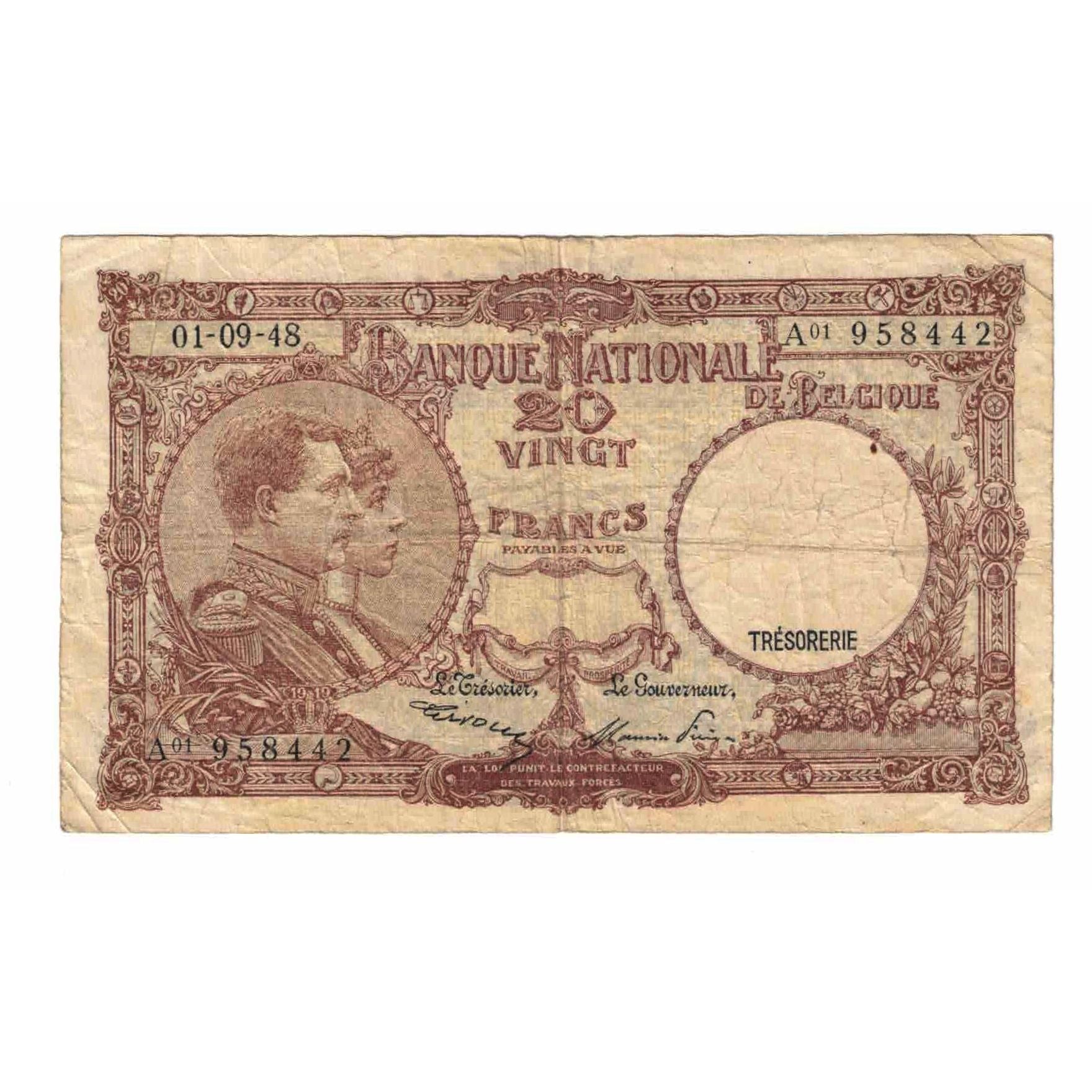 Banknote, Belgium, 20 Francs, 1948, 1948-09-01, KM:116, VF(20-25)