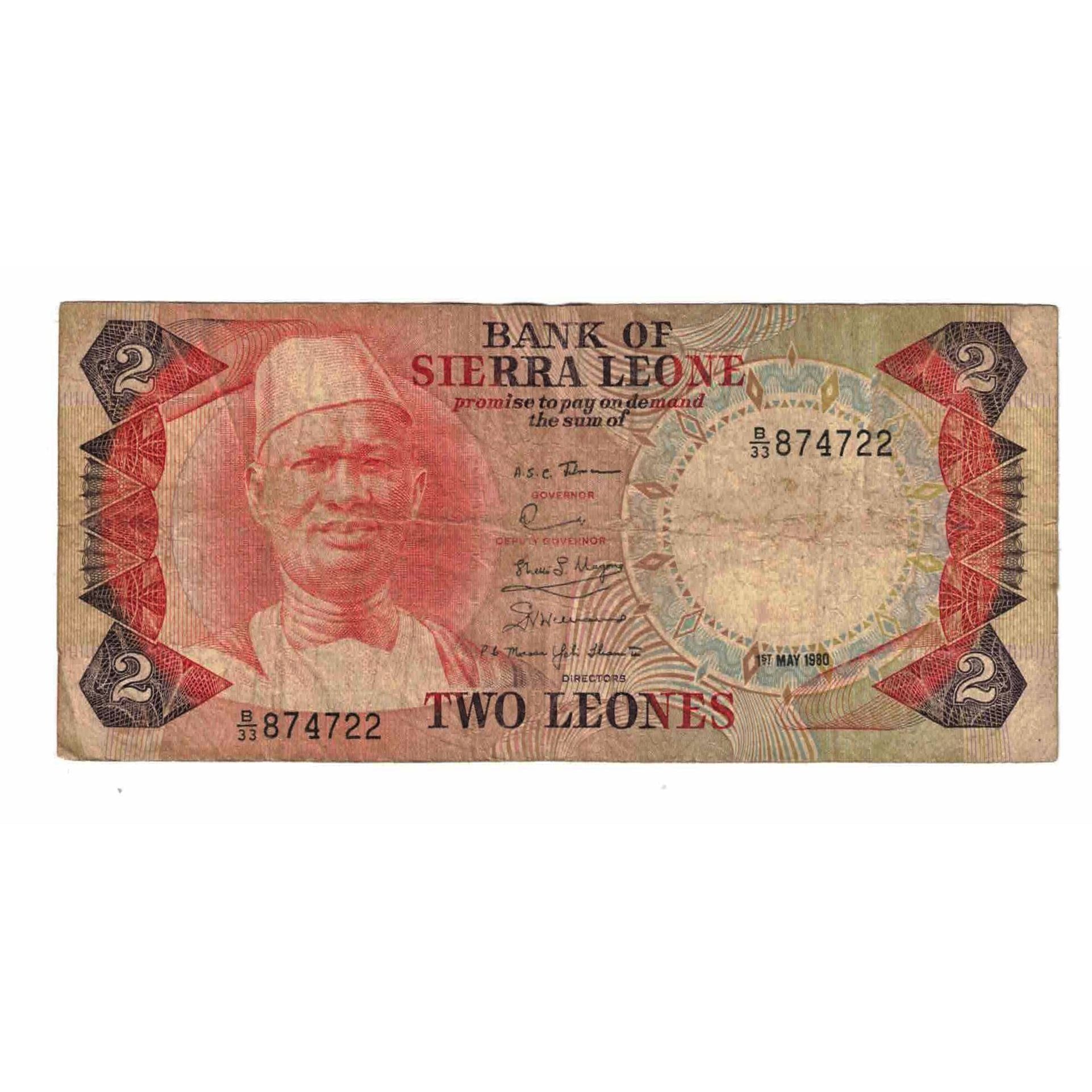 Banknote, Sierra Leone, 2 Leones, 1980, 1980-05-01, KM:6e, VF(20-25)