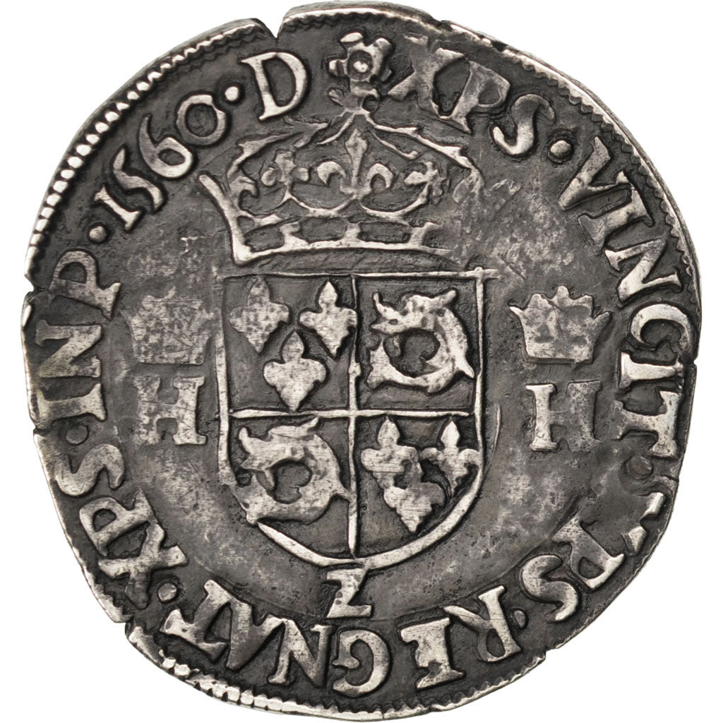 FRANCE, Demi Teston, 1560, Grenoble, EF(40-45), Silver, Sombart #4598, 4.71