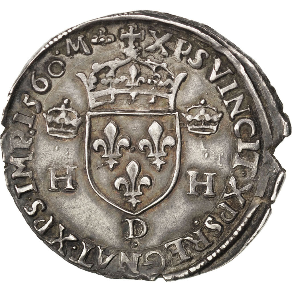 FRANCE, Demi Teston, 1560, Lyons, AU(55-58), Silver, Sombart #4560, 4.73