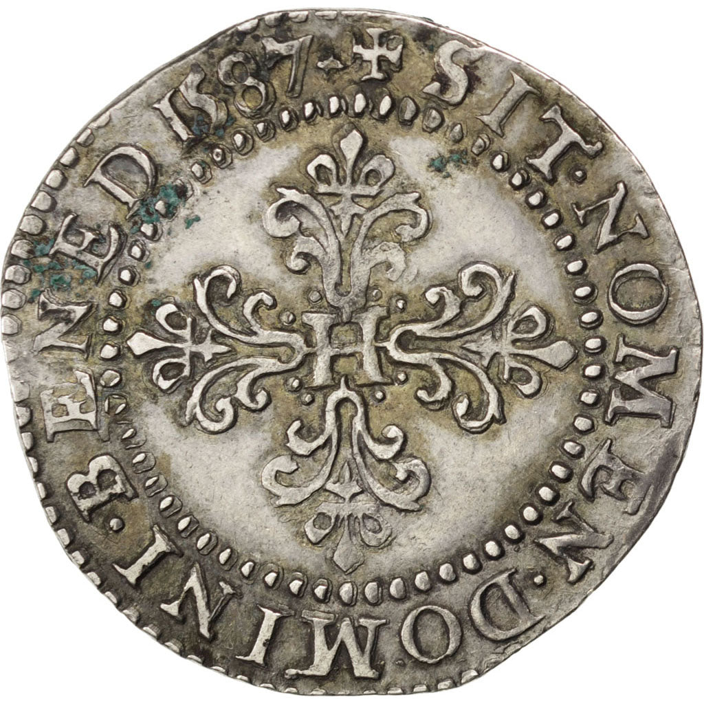 FRANCE, Demi Franc, 1587, Poitiers, AU(50-53), Silver, Sombart #4716, 7.13