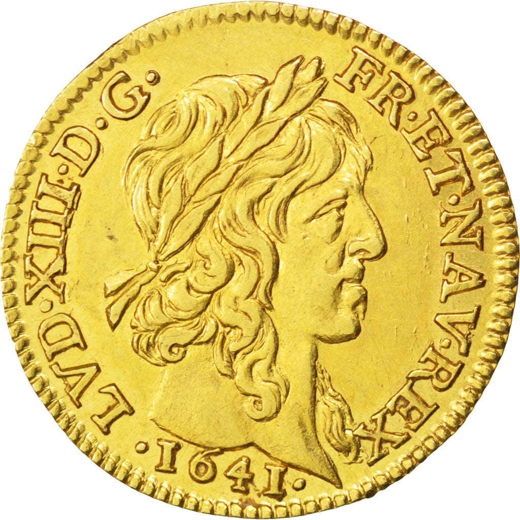 FRANCE, 1/2 Louis d'or, 1641, Paris, KM #101, MS(63), Gold, Gadoury #57, 3.33