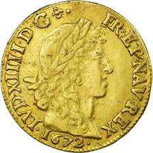 Moneda, Francia, Louis XIV, Louis d'or au buste juvénile,tête laurée,1672Bayonne