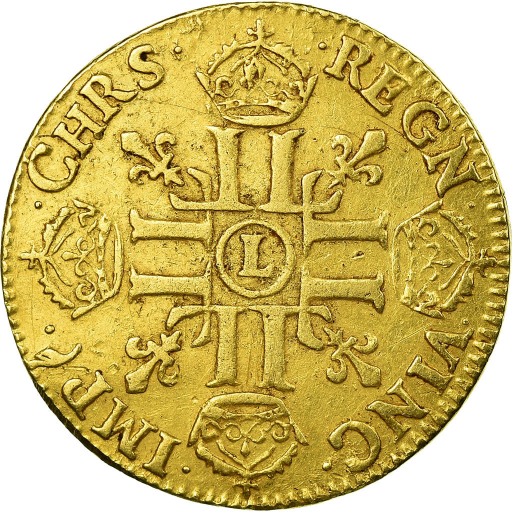 Moneta, Francia, Louis XIV,Louis d'or au buste juvénile,tête laurée,1672 Bayonne