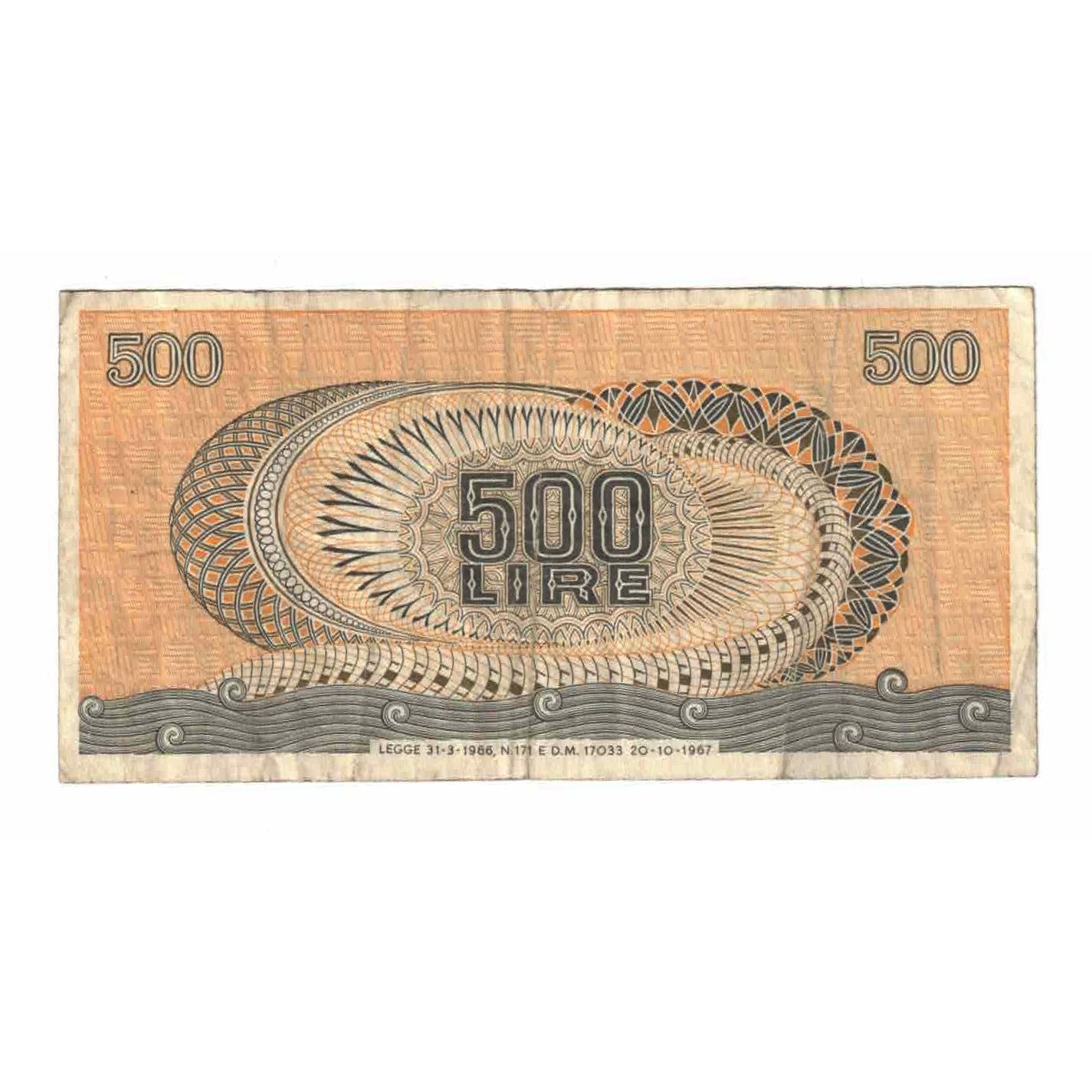 Banconote, Italia, 500 Lire, 1967, 1967-10-20, KM:93a, MB+