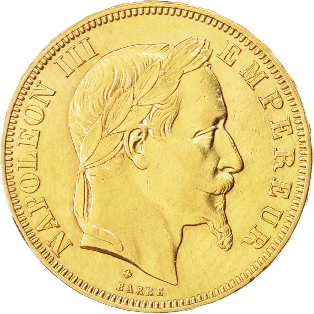 FRANCE, Napoléon III, 50 Francs, 1868, Strasbourg, KM #804.2, AU(50-53), Gold, G