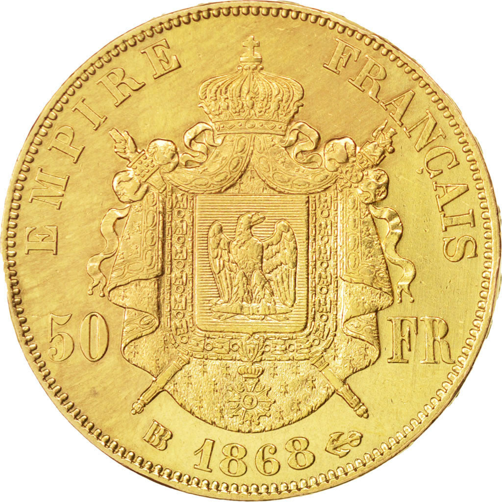 FRANCE, Napoléon III, 50 Francs, 1868, Strasbourg, KM #804.2, AU(50-53), Gold, G