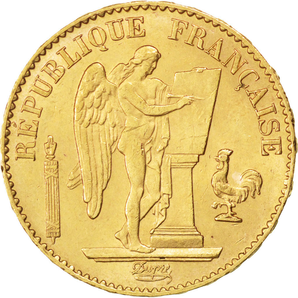 FRANCE, Génie, 20 Francs, 1887, Paris, KM #825, AU(55-58), Gold, Gadoury #1063, 