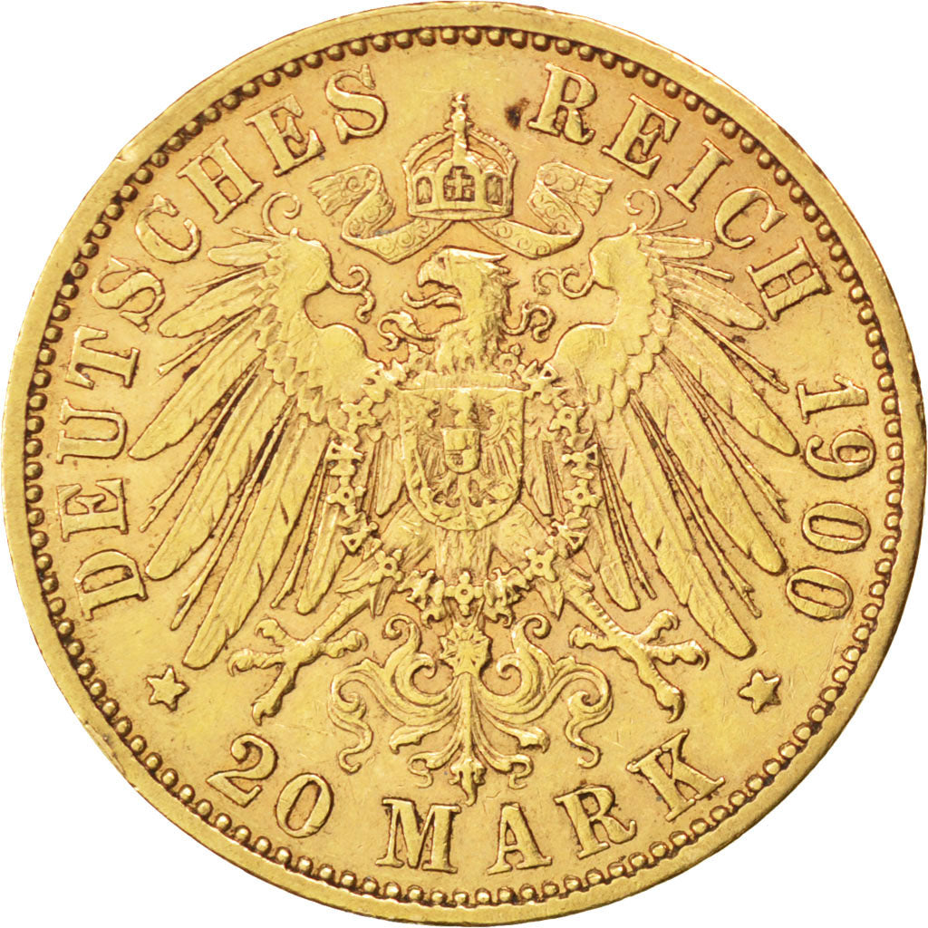 GERMAN STATES, 20 Mark, 1900, Munich, KM #920, EF(40-45), Gold, 7.97