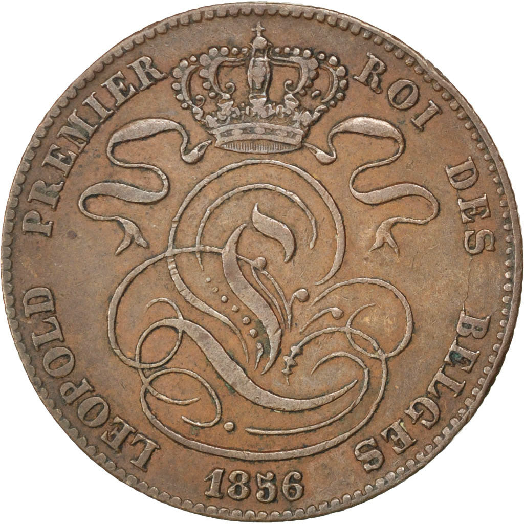 BELGIUM, 5 Centimes, 1856, KM #5.1, EF(40-45), Copper, 28.3, 10.01