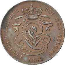 BELGIUM, 2 Centimes, 1864, KM #4.2, AU(50-53), Copper, 3.92