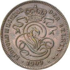 BELGIUM, 2 Centimes, 1909, KM #36, AU(50-53), Copper, 21.5, 3.98