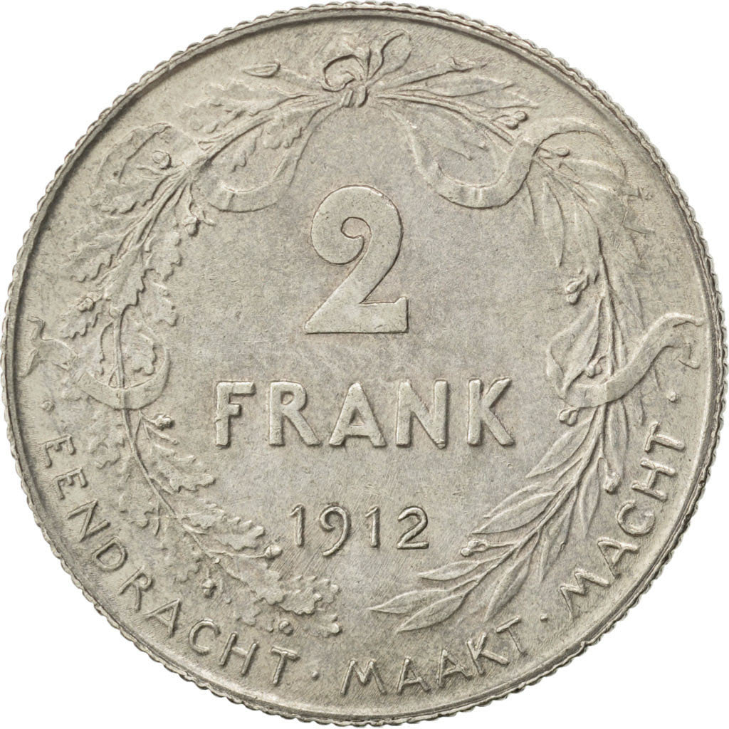 BELGIUM, 2 Francs, 2 Frank, 1912, KM #75, AU(50-53), Silver, 10.01