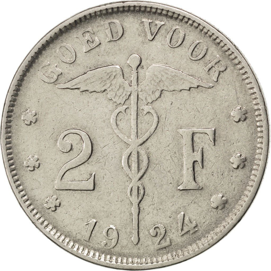 BELGIUM, 2 Francs, 2 Frank, 1924, KM #92, VF(20-25), Nickel, 27, 9.78