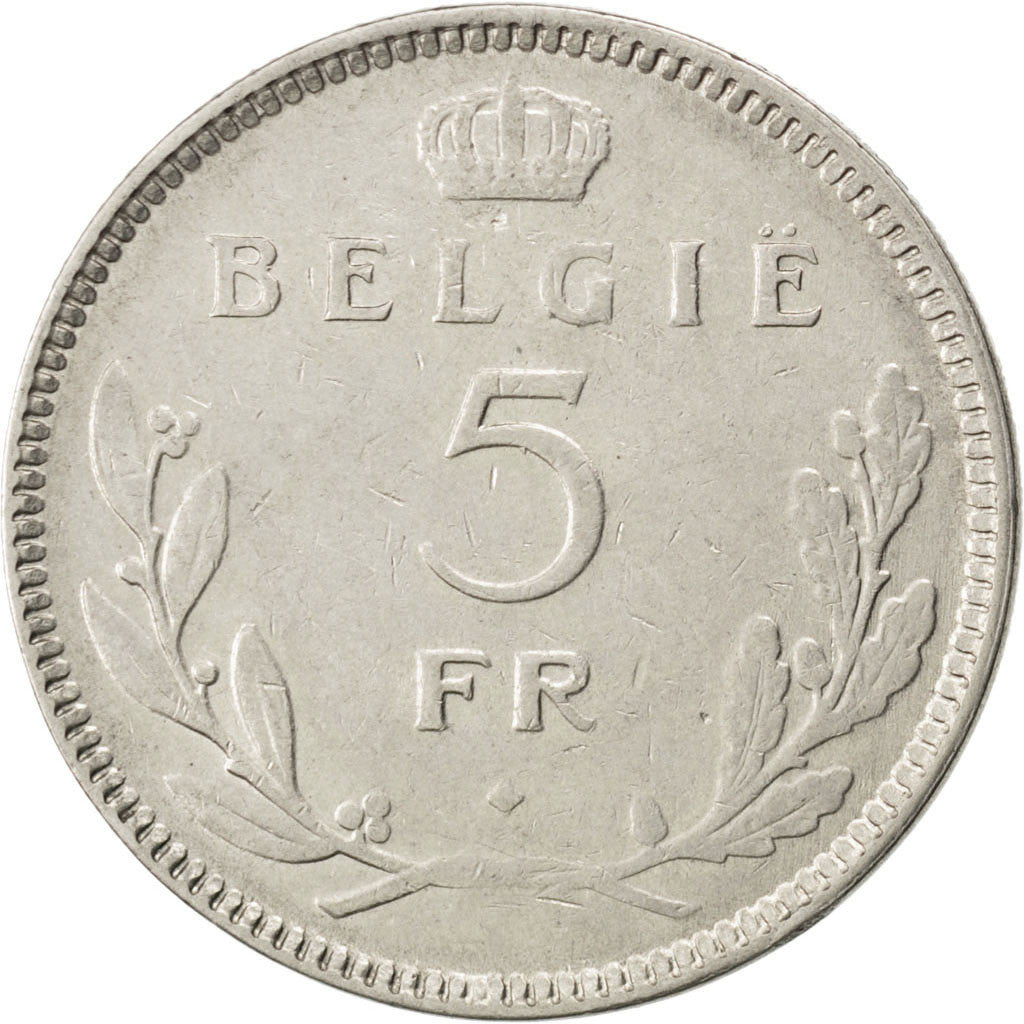 BELGIUM, 5 Francs, 5 Frank, 1936, KM #109.1, EF(40-45), Nickel, 31, 11.94