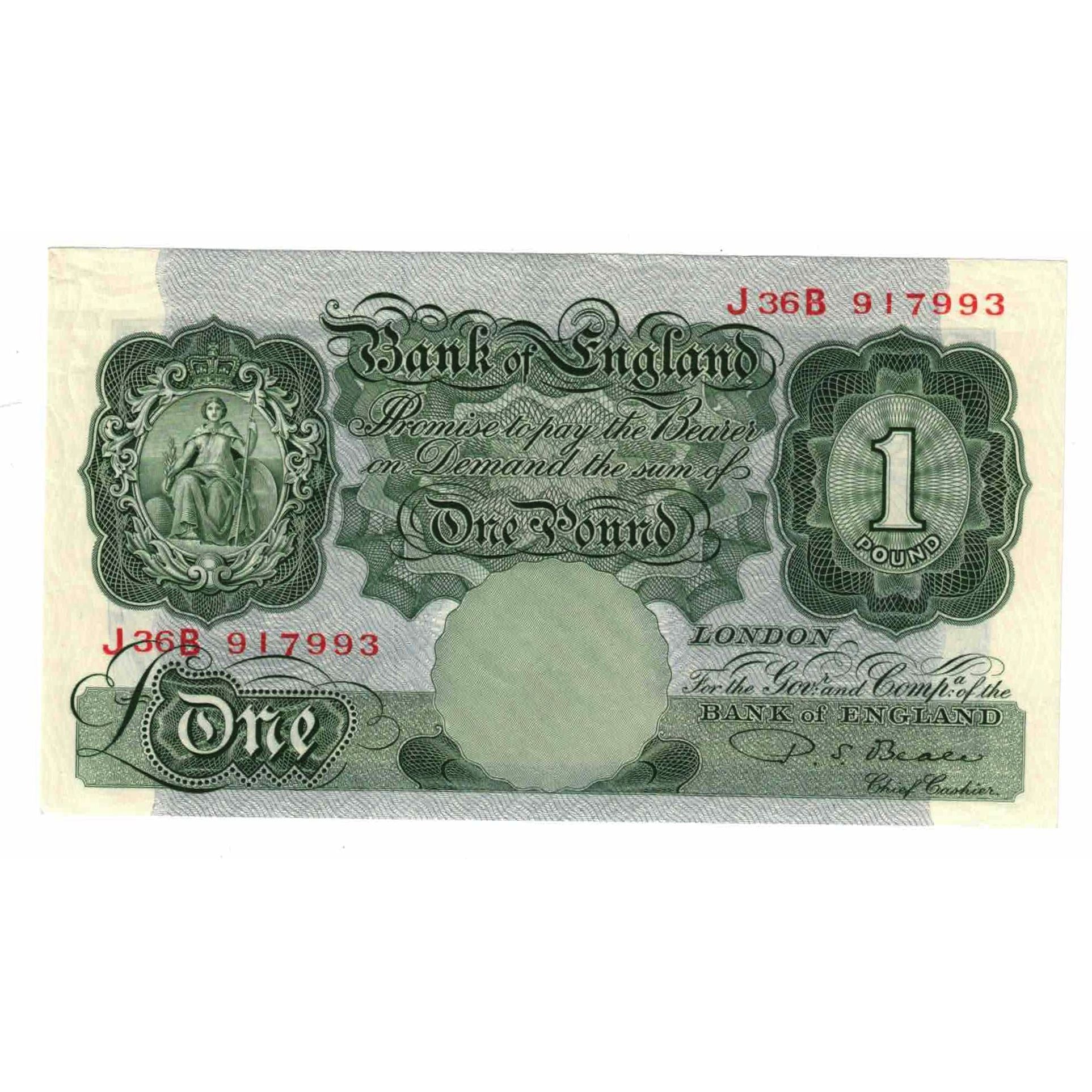 Geldschein, Großbritannien, 1 Pound, 1949-1955, KM:369b, UNZ-