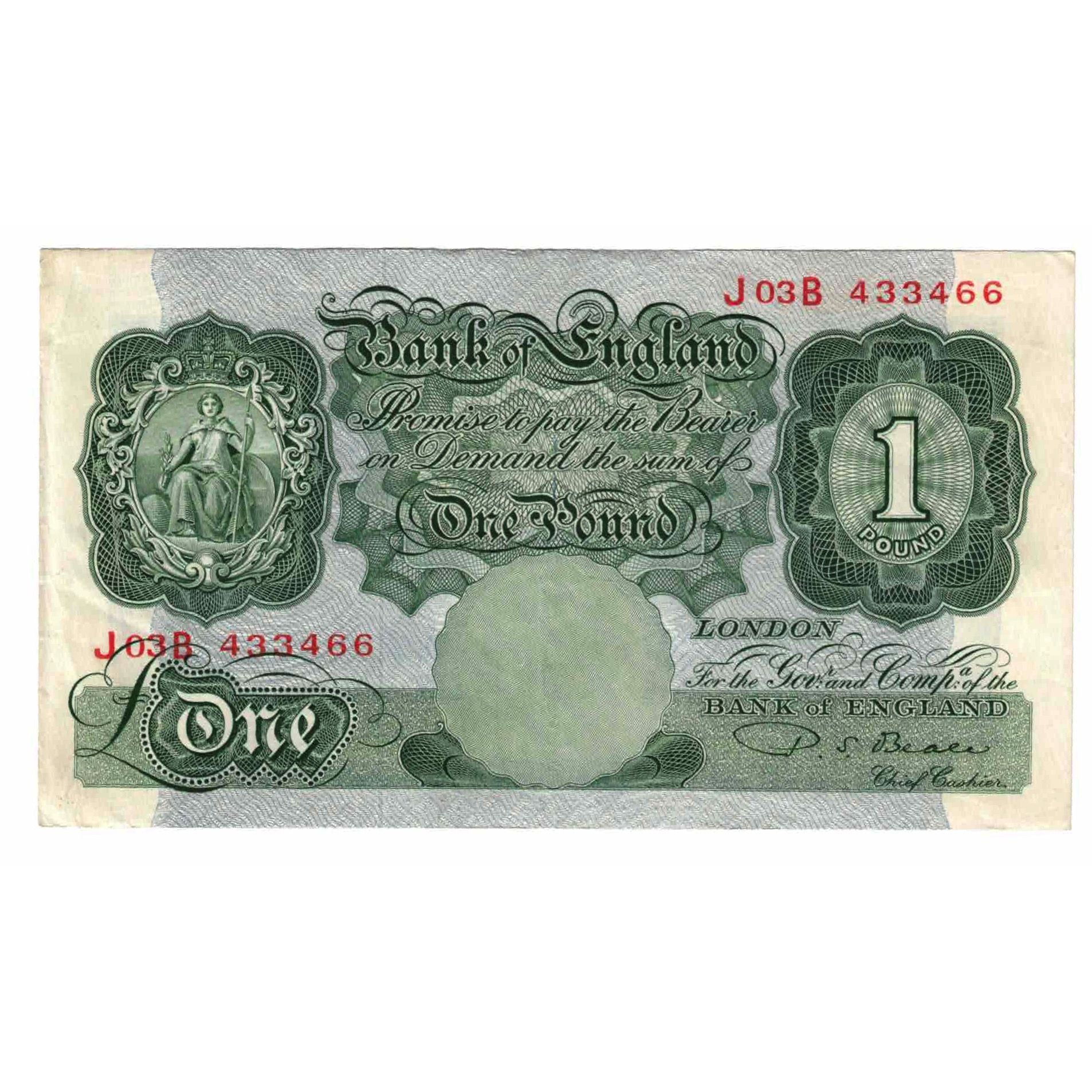 Billet, Grande-Bretagne, 1 Pound, 1949-1955, KM:369b, TTB
