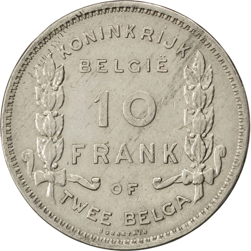 BELGIUM, 10 Francs-10 Frank, Deux / Twee Belgas, 1930, KM #100, AU(50-53),...