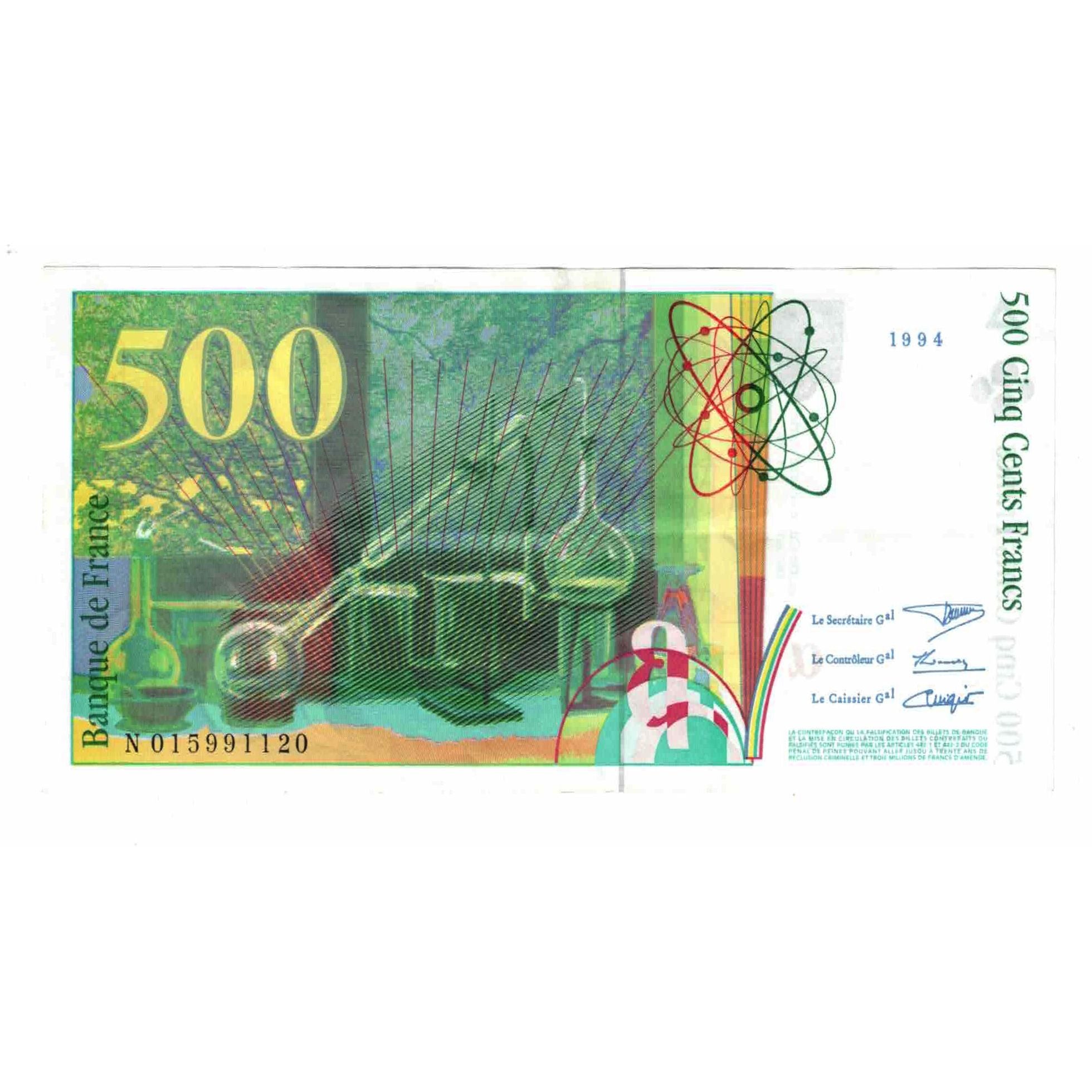 France, 500 Francs, Pierre et Marie Curie, 1994, N.015, EF(40-45), Fayette:76.1