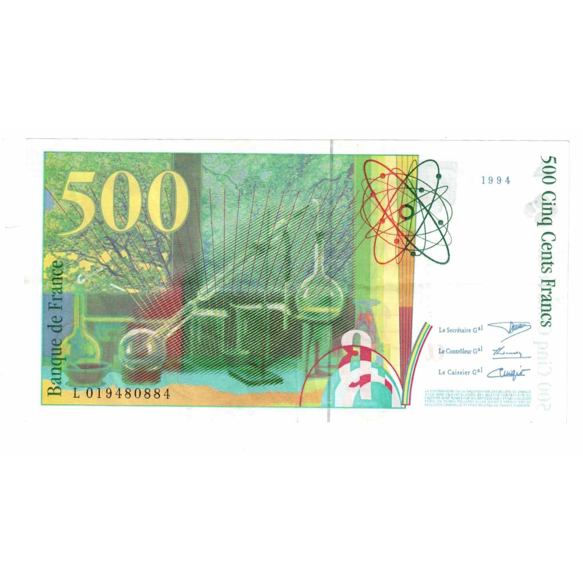 France, 500 Francs, Pierre et Marie Curie, 1994, L.019, AU(50-53), Fayette:76.1