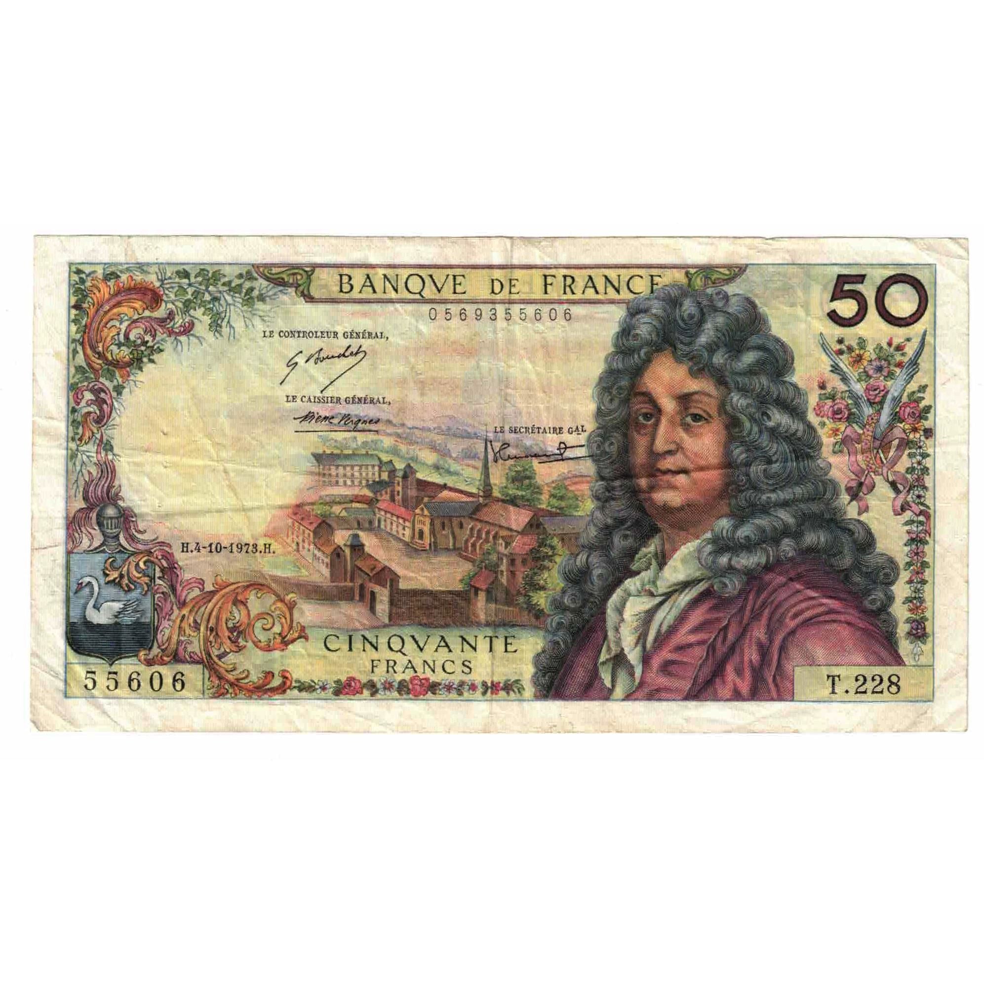 France, 50 Francs, Racine, 1973, T.228, VF(30-35), Fayette:64.24