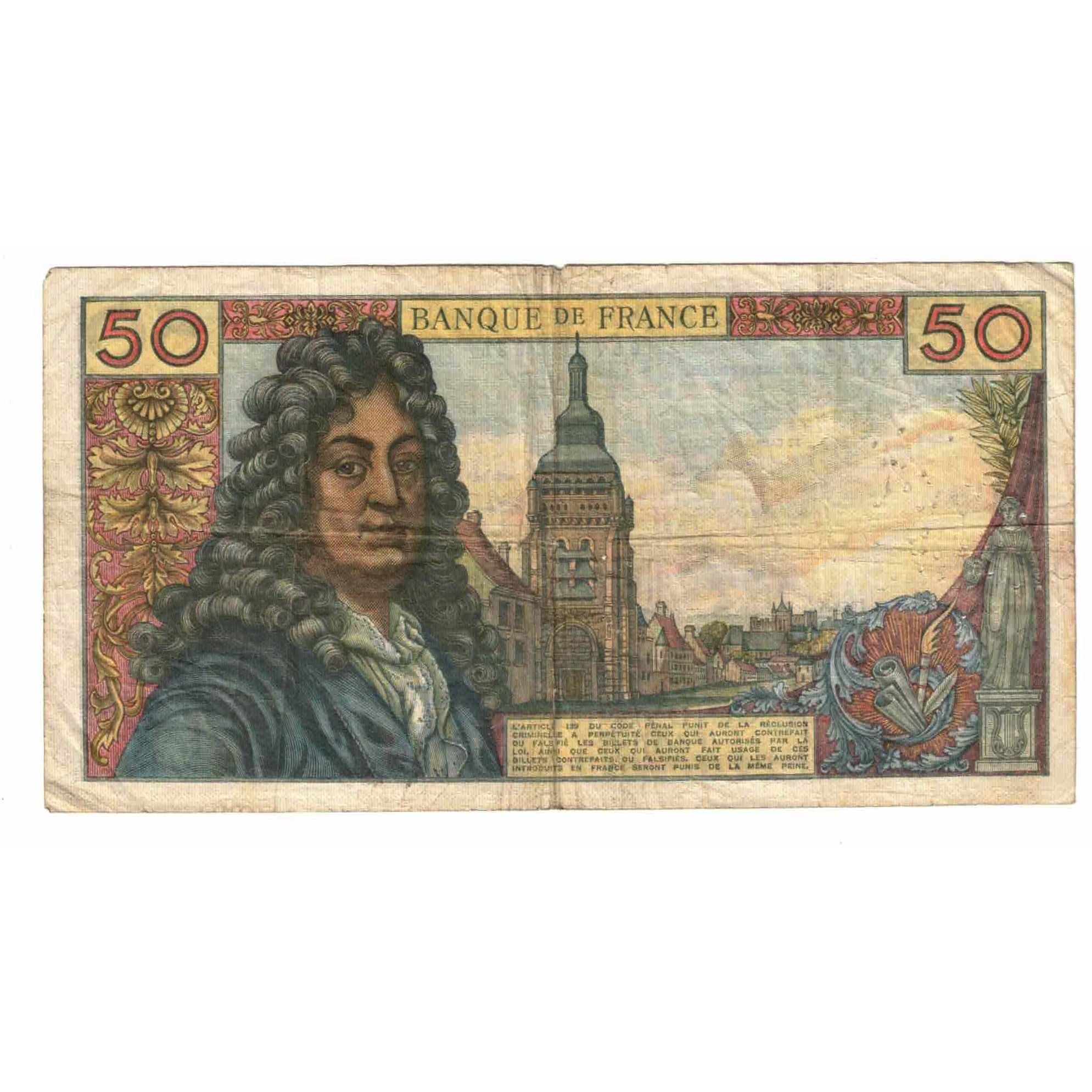 France, 50 Francs, Racine, 1973, N.229, VF(20-25), Fayette:64.25, KM:148d