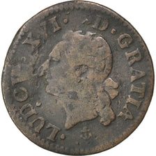 FRANCE, Liard, Liard, 1791, La Rochelle, KM #585.6, VF(20-25), Copper, Gadoury..