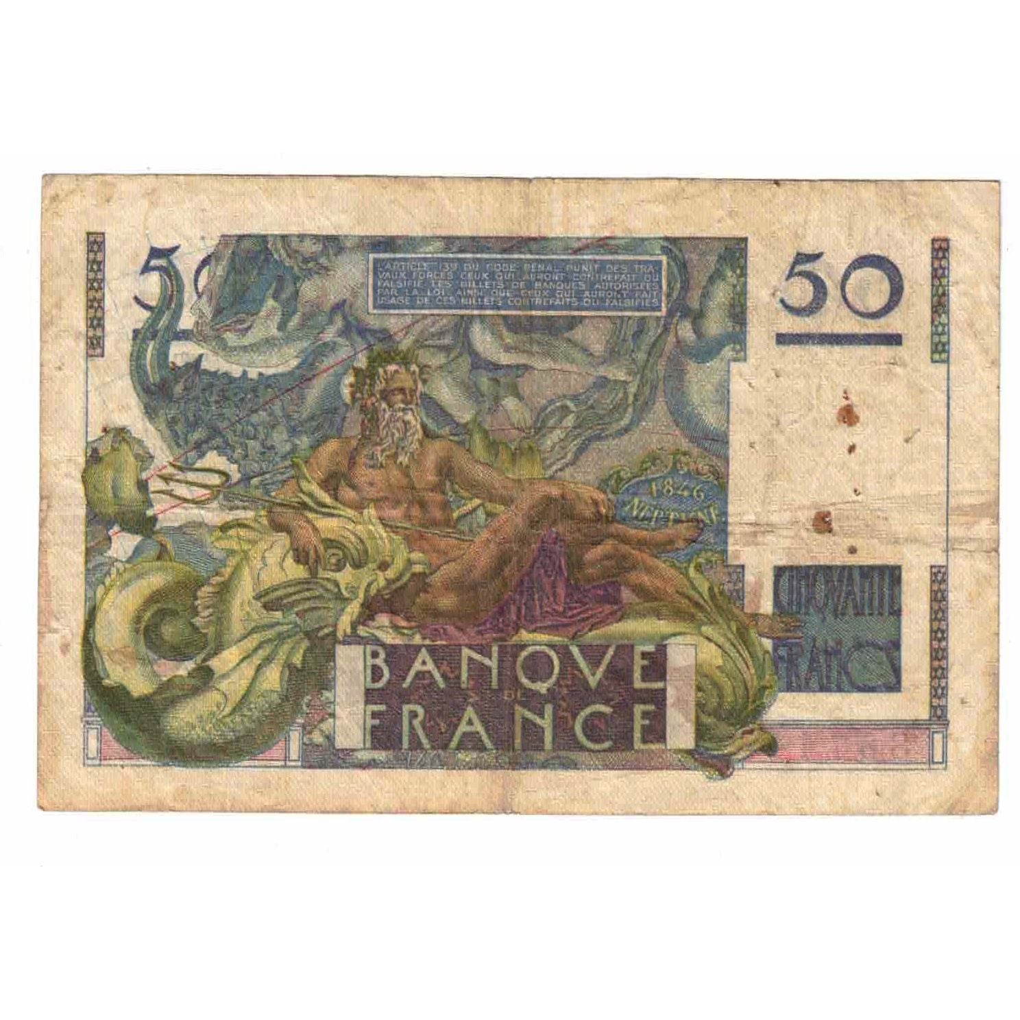 France, 50 Francs, Le Verrier, 1948, U.100, VG(8-10), Fayette:20.10, KM:127b