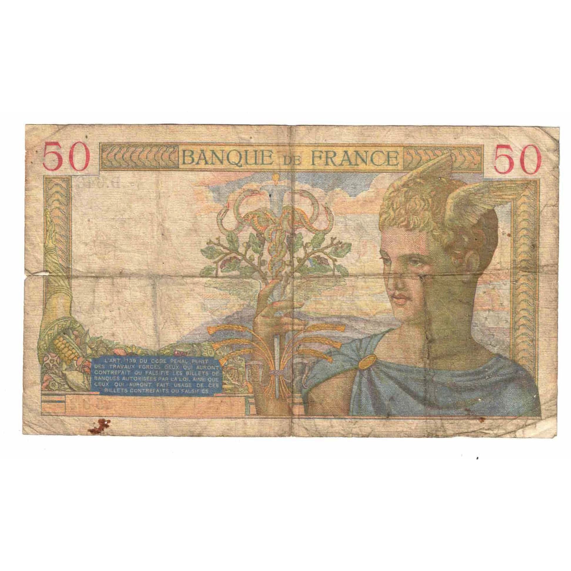 Francja, 50 Francs, Cérès, 1937, D.6431, VG(8-10), Fayette:17.40, KM:81