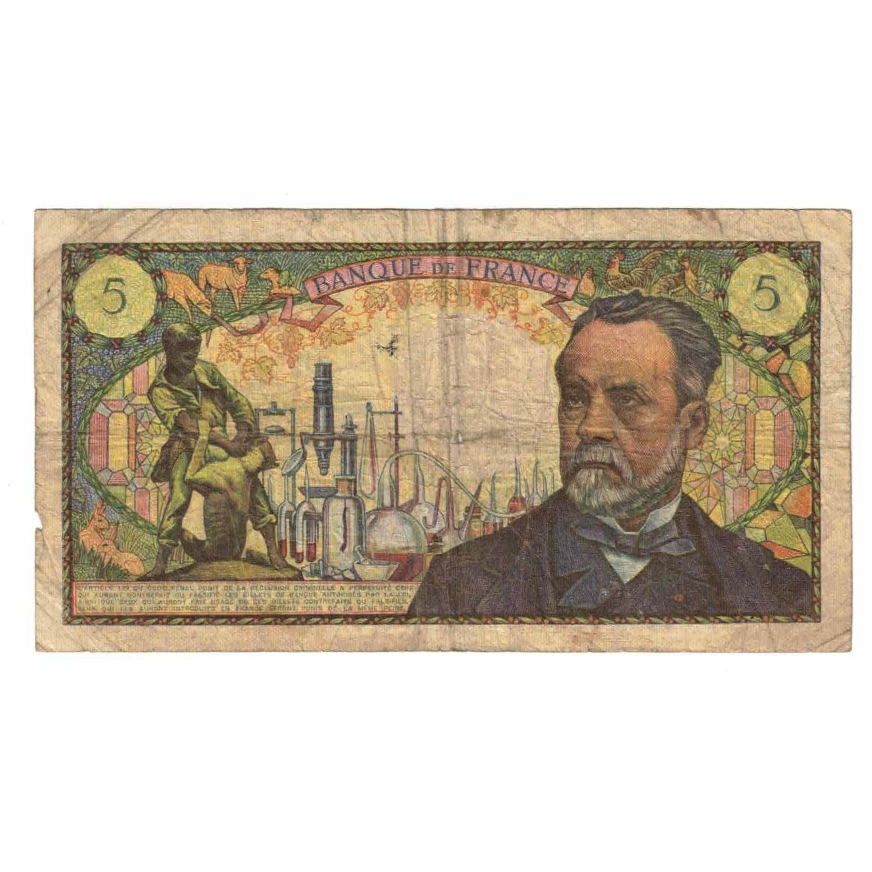 France, 5 Francs, Pasteur, 1969, C.97, VG(8-10), Fayette:61.10, KM:146b