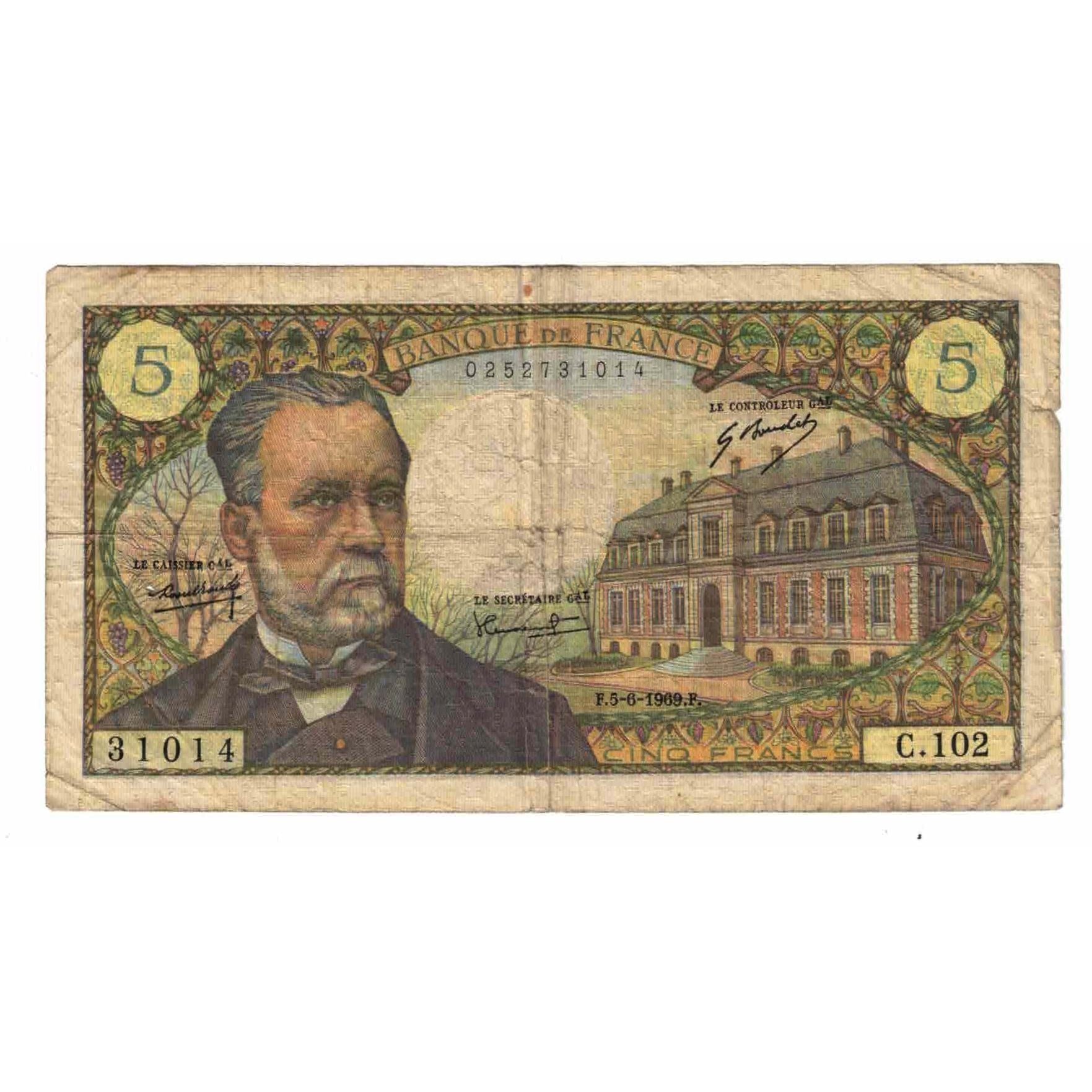 Francia, 5 Francs, Pasteur, 1969, C.102, B, Fayette:61.10, KM:146b