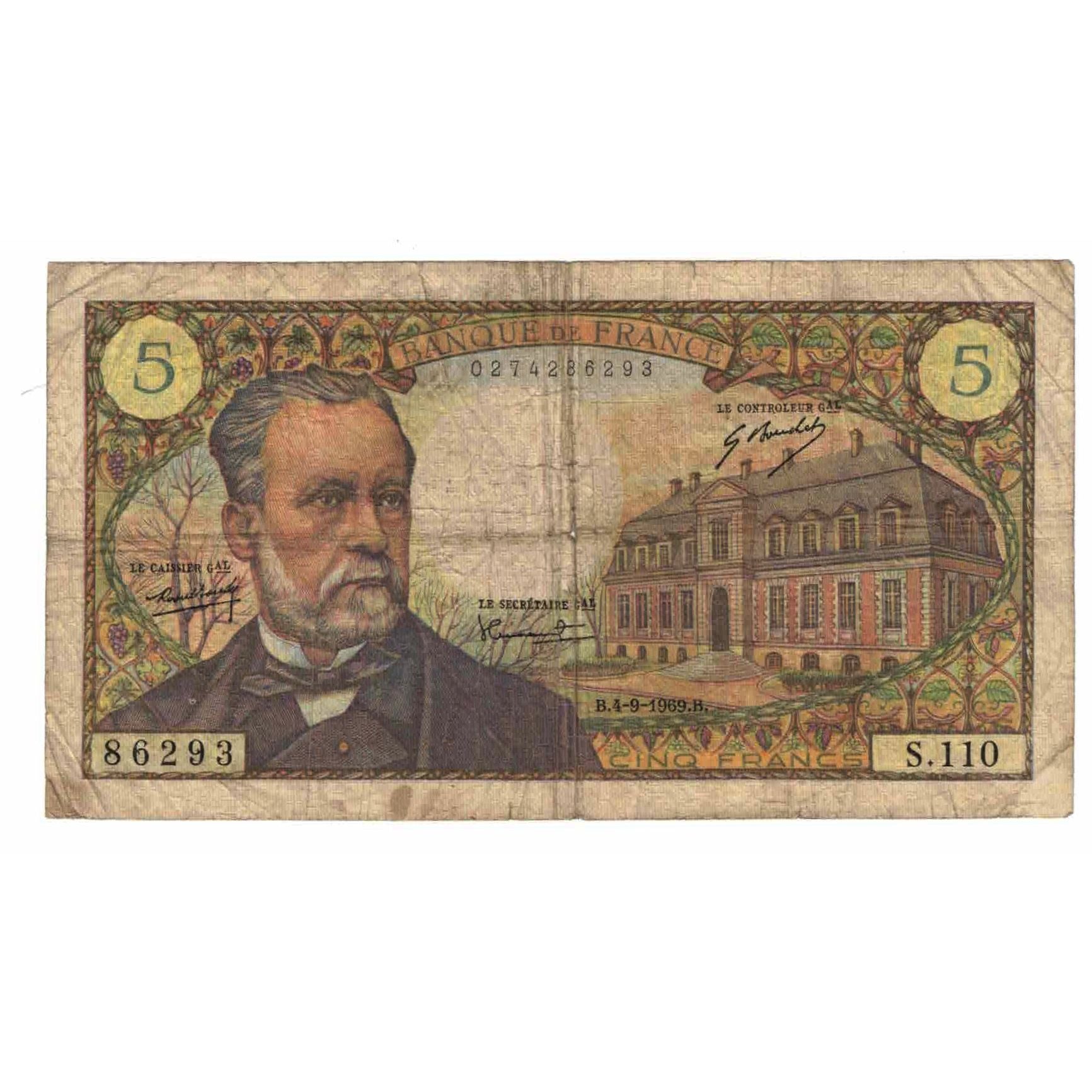 France, 5 Francs, Pasteur, 1969, S.110, B, Fayette:61.11, KM:146b