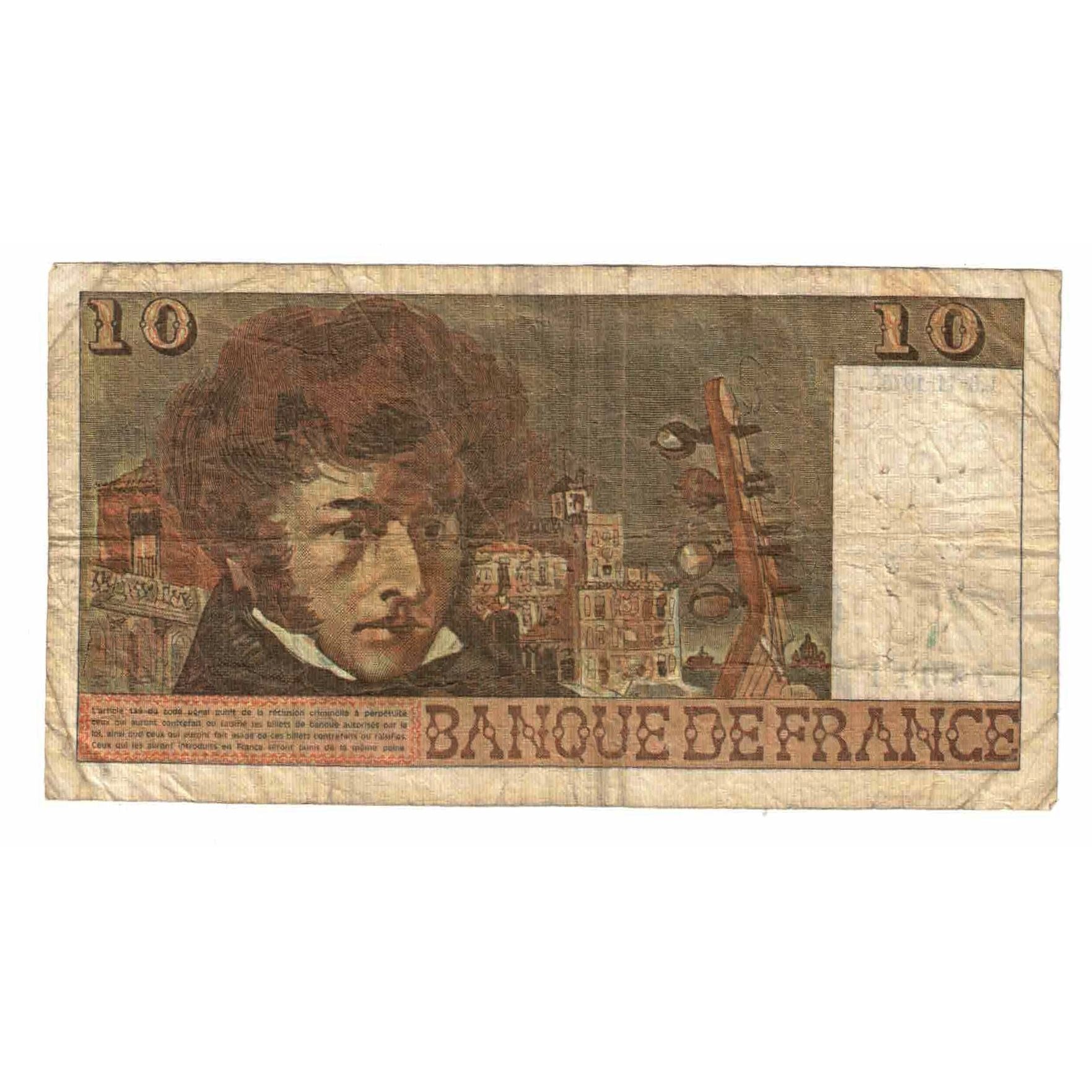 France, 10 Francs, Berlioz, 1975, M.255, VG(8-10), Fayette:63.14, KM:150b