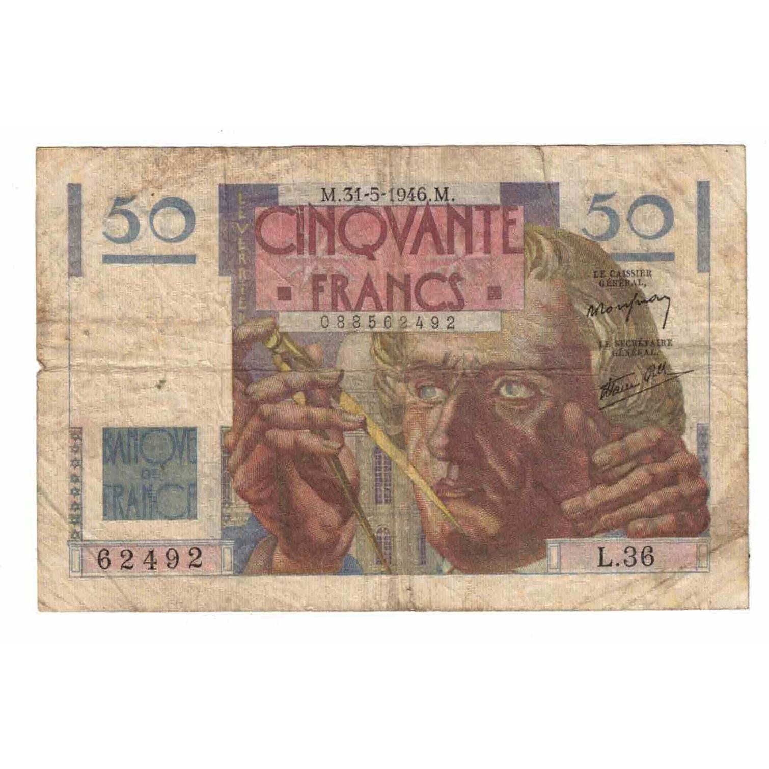 France, 50 Francs, Le Verrier, 1946, L.36, VG(8-10), Fayette:20.5, KM:127a