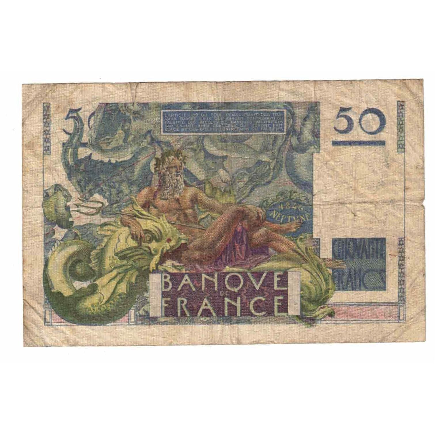 France, 50 Francs, Le Verrier, 1946, L.36, VG(8-10), Fayette:20.5, KM:127a