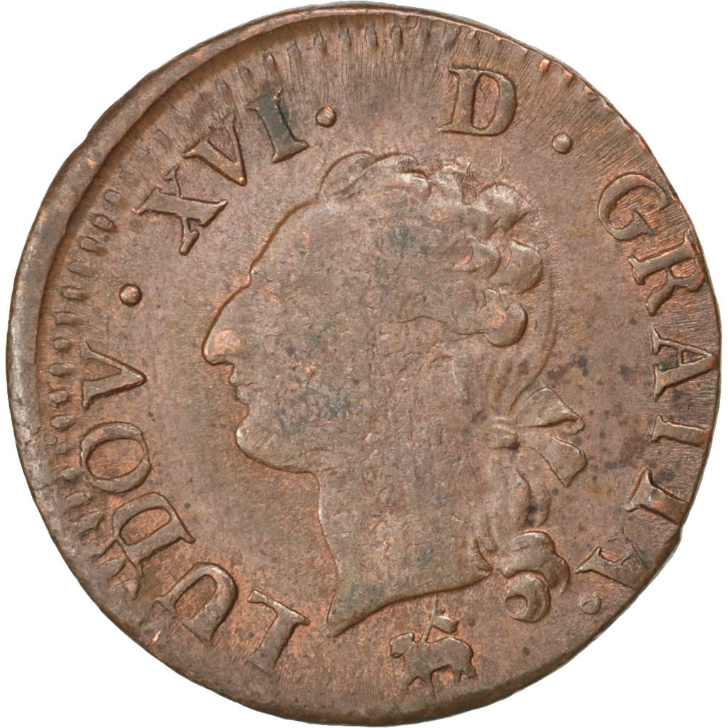 FRANCE, Liard, Liard, 1791, Rouen, KM #585.3, VF(20-25), Copper, Gadoury #348,..