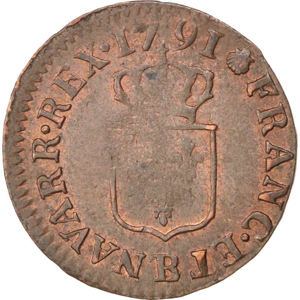 FRANCE, Liard, Liard, 1791, Rouen, KM #585.3, VF(20-25), Copper, Gadoury #348,..