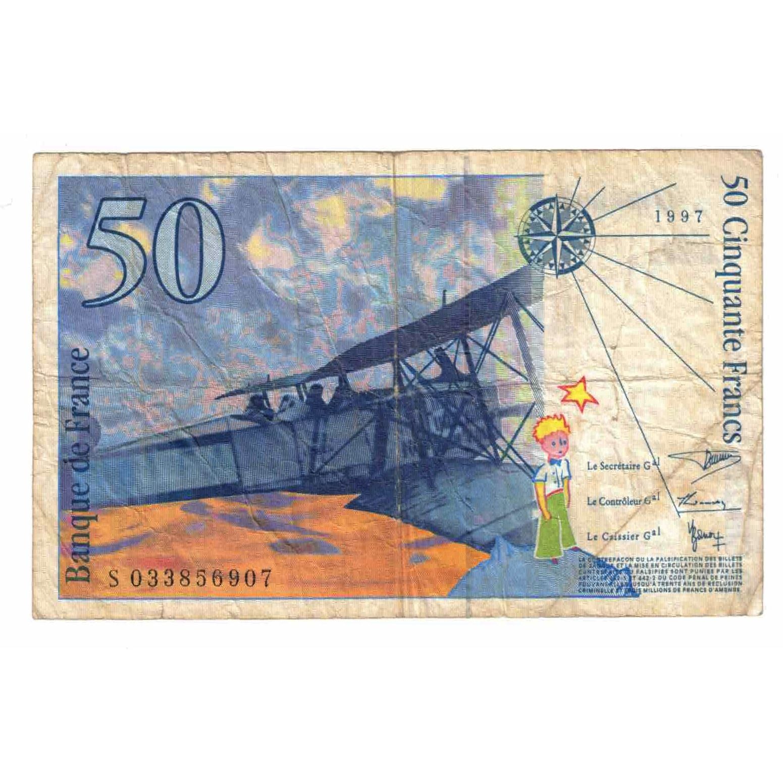 France, 50 Francs, St Exupéry, 1997, S.033, VF(20-25), Fayette:73.4, KM:157Ab