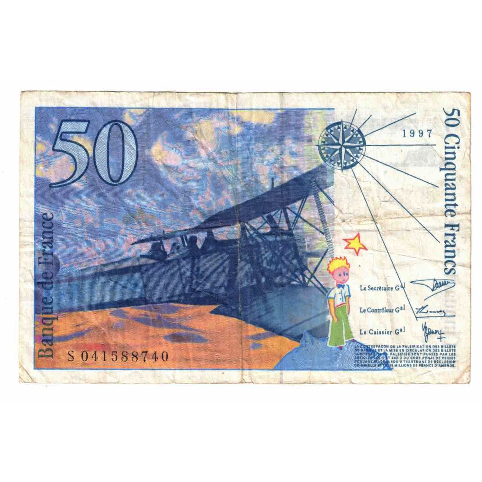 France, 50 Francs, St Exupéry, 1997, S.041, VF(20-25), Fayette:73.4, KM:157Ab