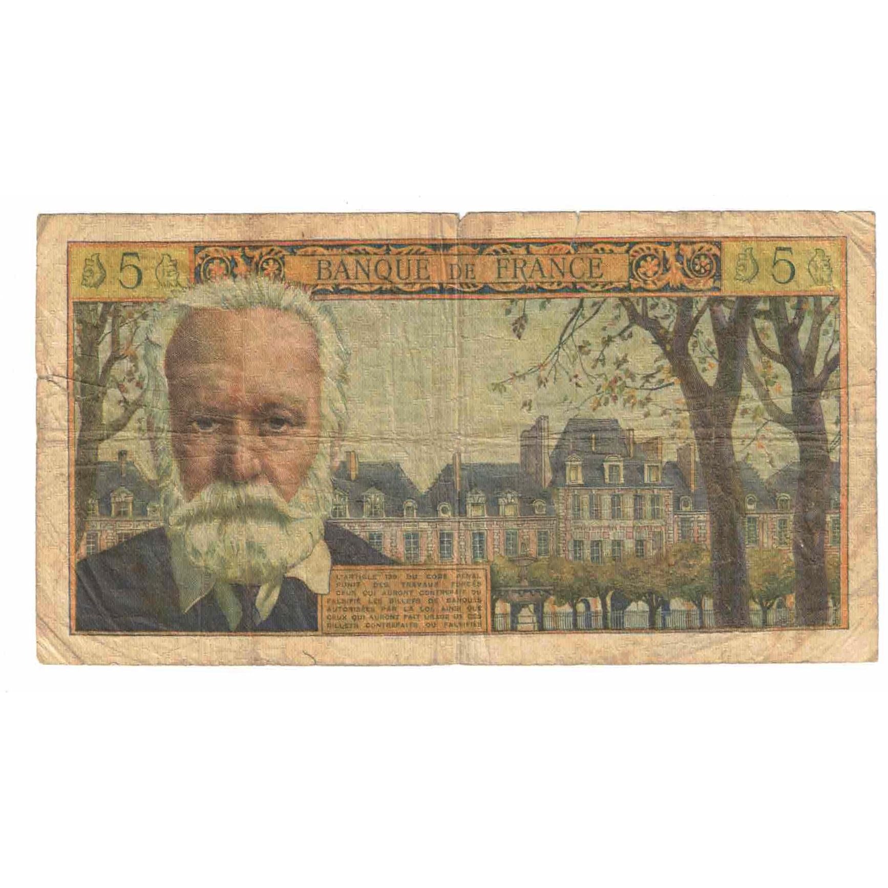 Francja, 5 Nouveaux Francs, Victor Hugo, 1959, D.27, VG(8-10), Fayette:56.4