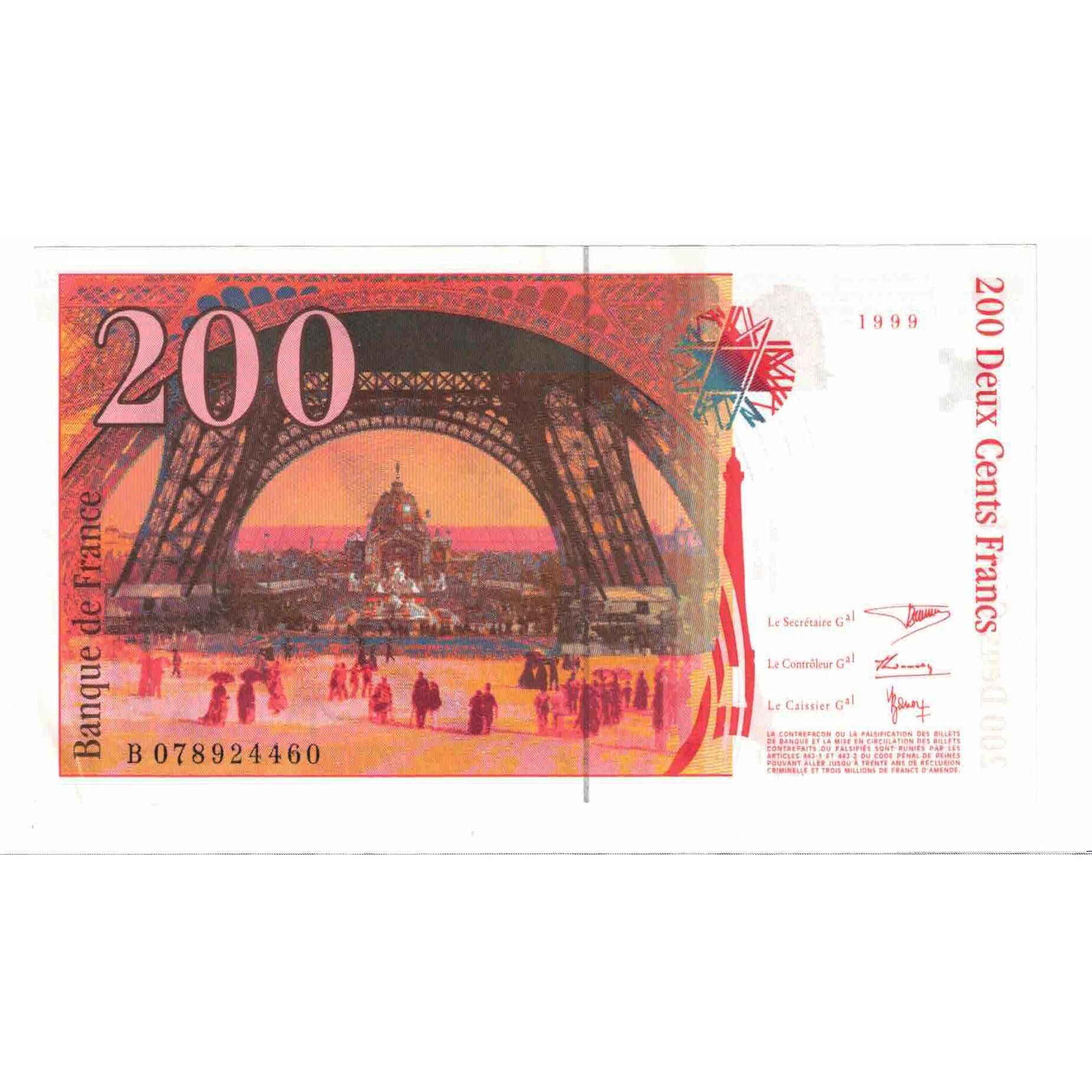 France, 200 Francs, Eiffel, 1999, B.078, UNC(63), Fayette:75.5, KM:159c