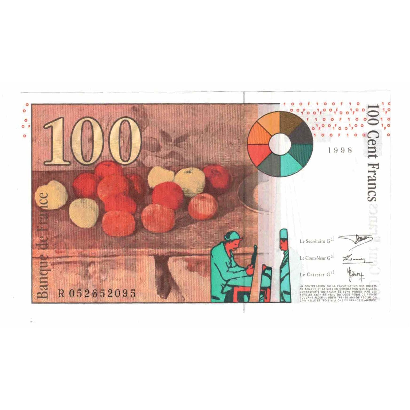 France, 100 Francs, Cézanne, 1998, R.052, UNC(63), Fayette:74.2, KM:158a