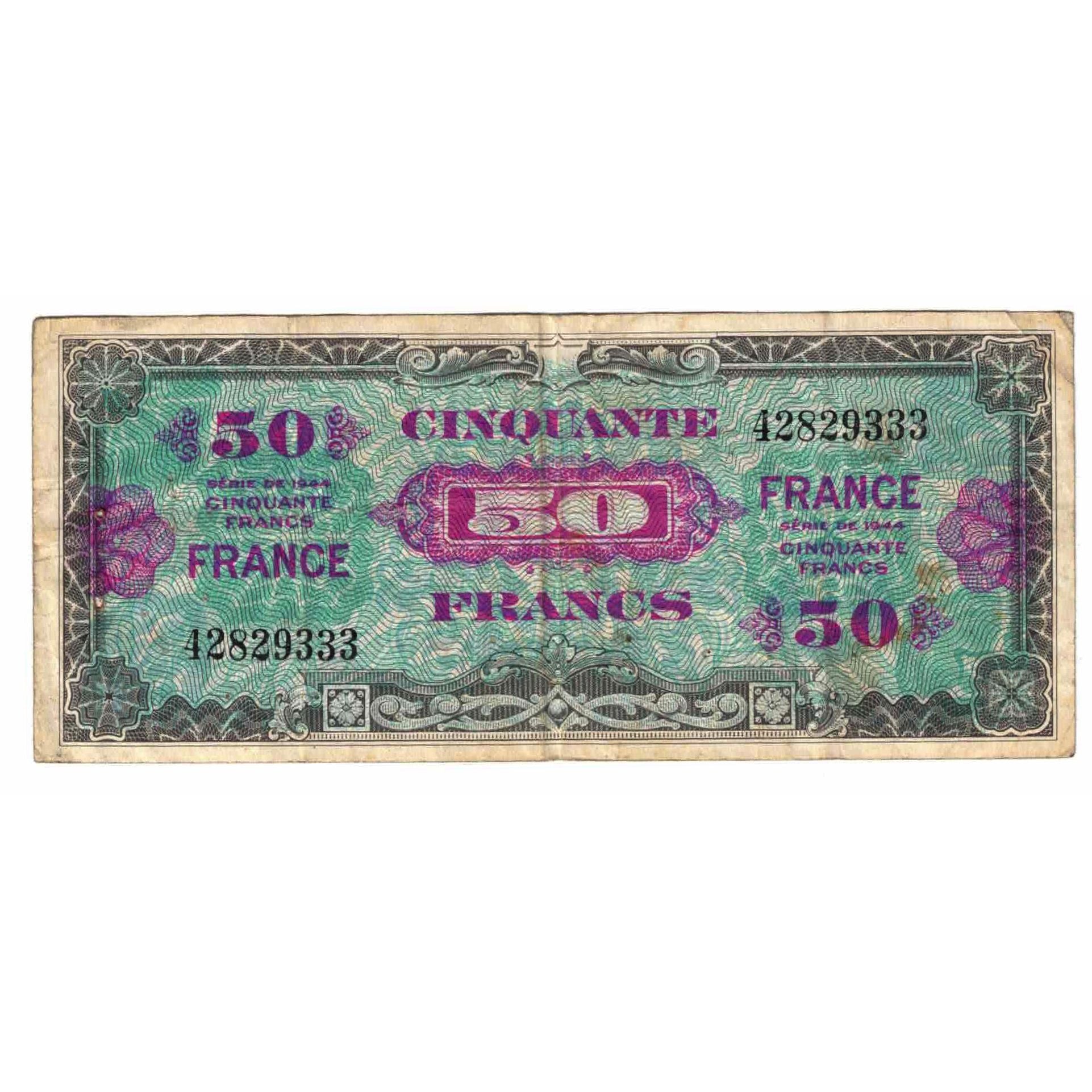 France, 50 Francs, 1945 Verso France, 1945, SERIE DE 1944, EF(40-45), Fayette:VF