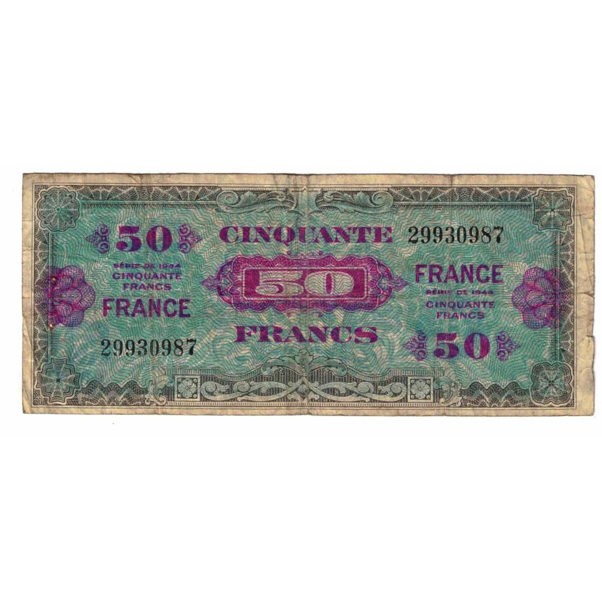 France, 50 Francs, 1945 Verso France, 1945, SERIE DE 1944, EF(40-45), Fayette:VF