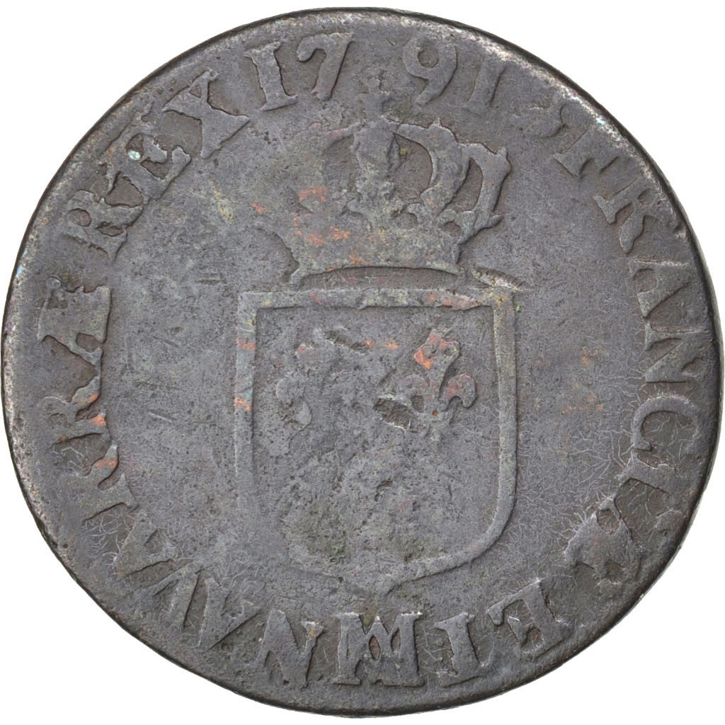 Moneda, Francia, Louis XVI, 1/2 Sol ou 1/2 sou, 1/2 Sol, 1791, Marseille, BC+