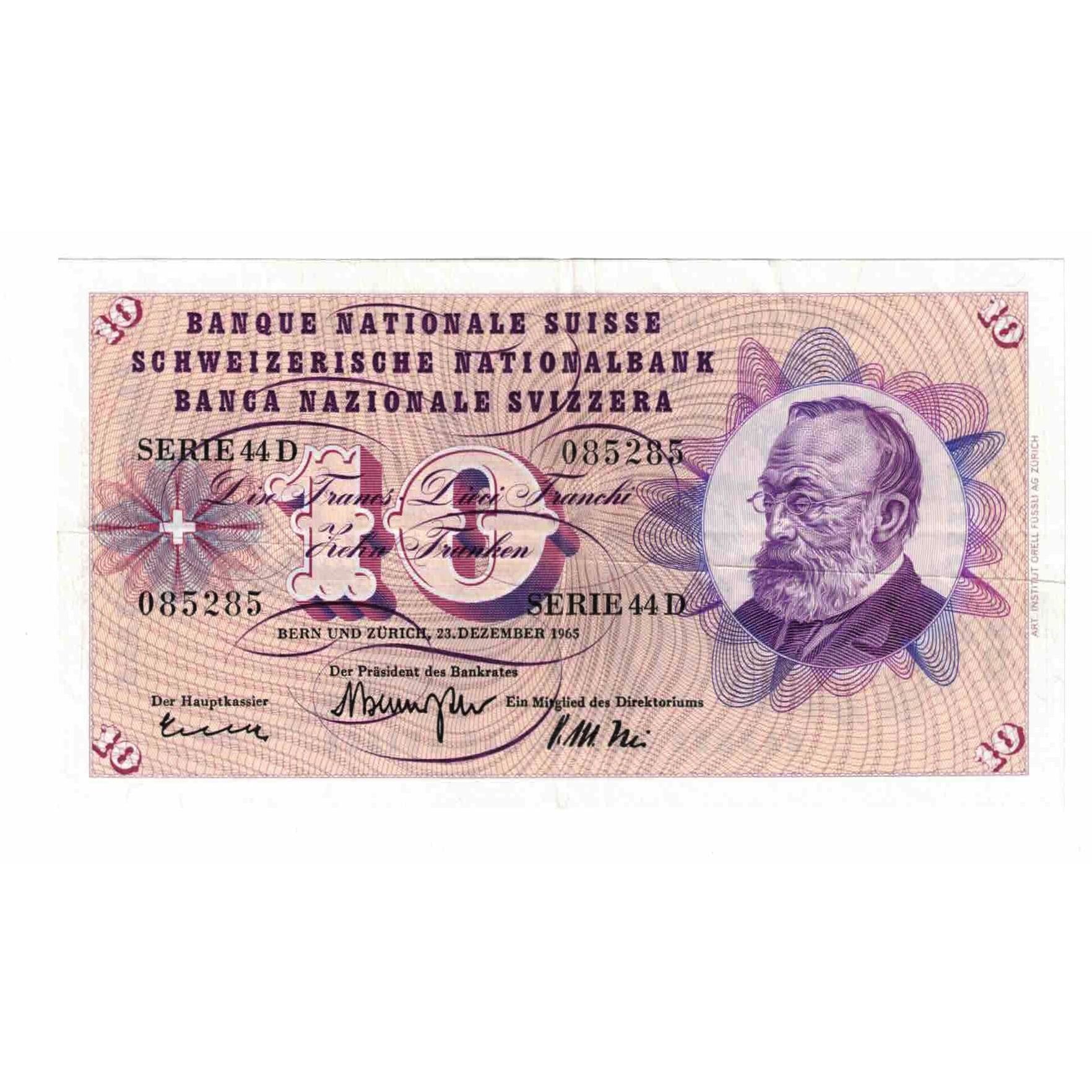 Banknote, Switzerland, 10 Franken, 1965, 1965-12-23, KM:45h, EF(40-45)