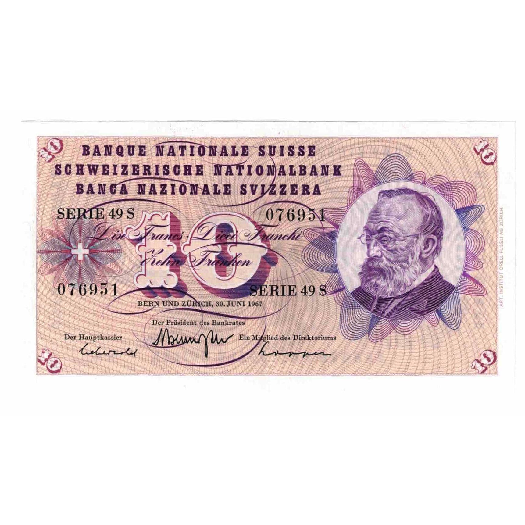 Banknote, Switzerland, 10 Franken, 1967, 1967-06-30, KM:45h, EF(40-45)