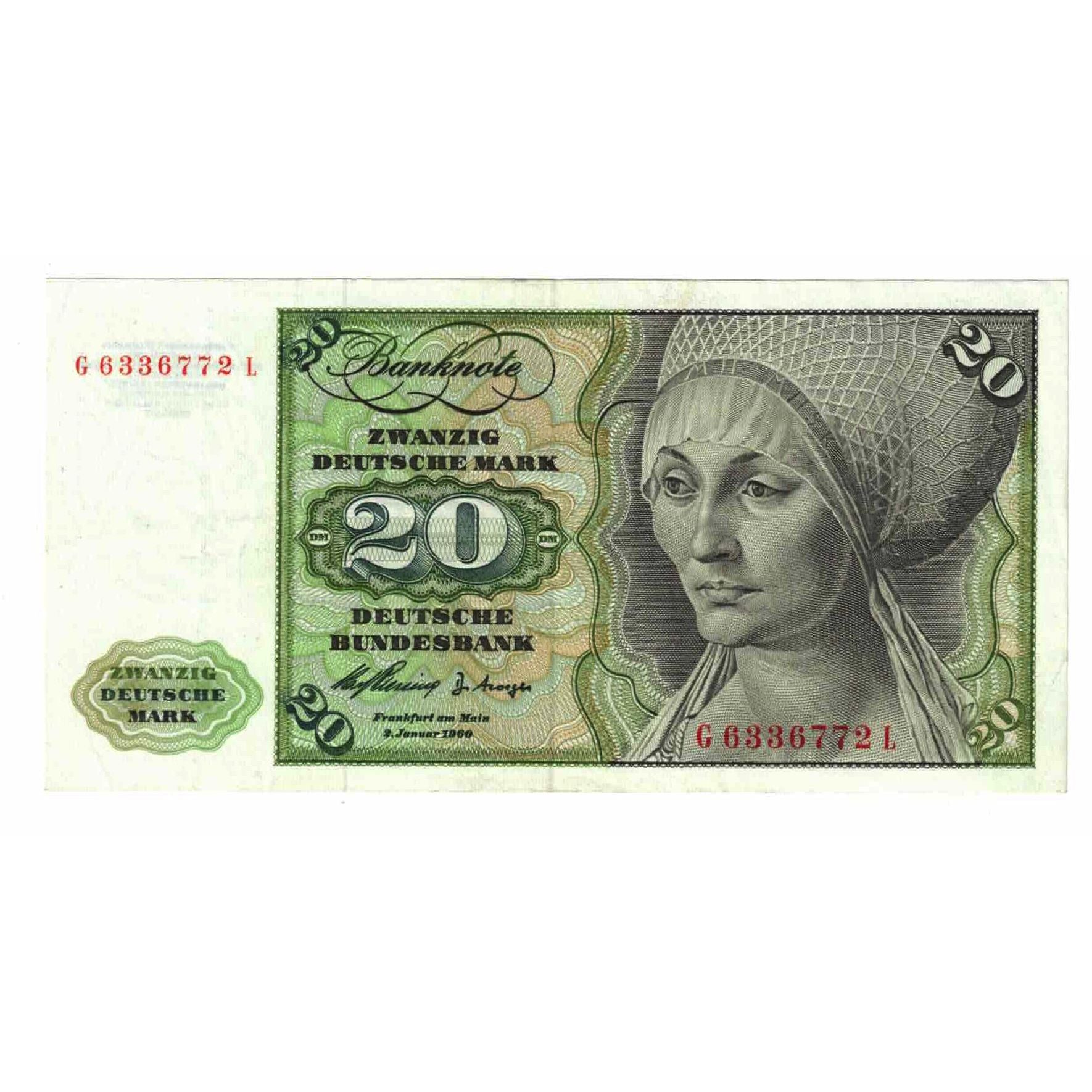 Banknote, GERMANY - FEDERAL REPUBLIC, 20 Deutsche Mark, 1960, 1960-01-02