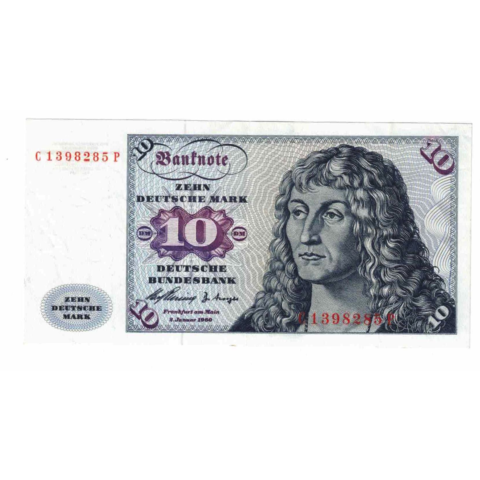 Geldschein, Bundesrepublik Deutschland, 10 Deutsche Mark, 1960, 1960-01-02