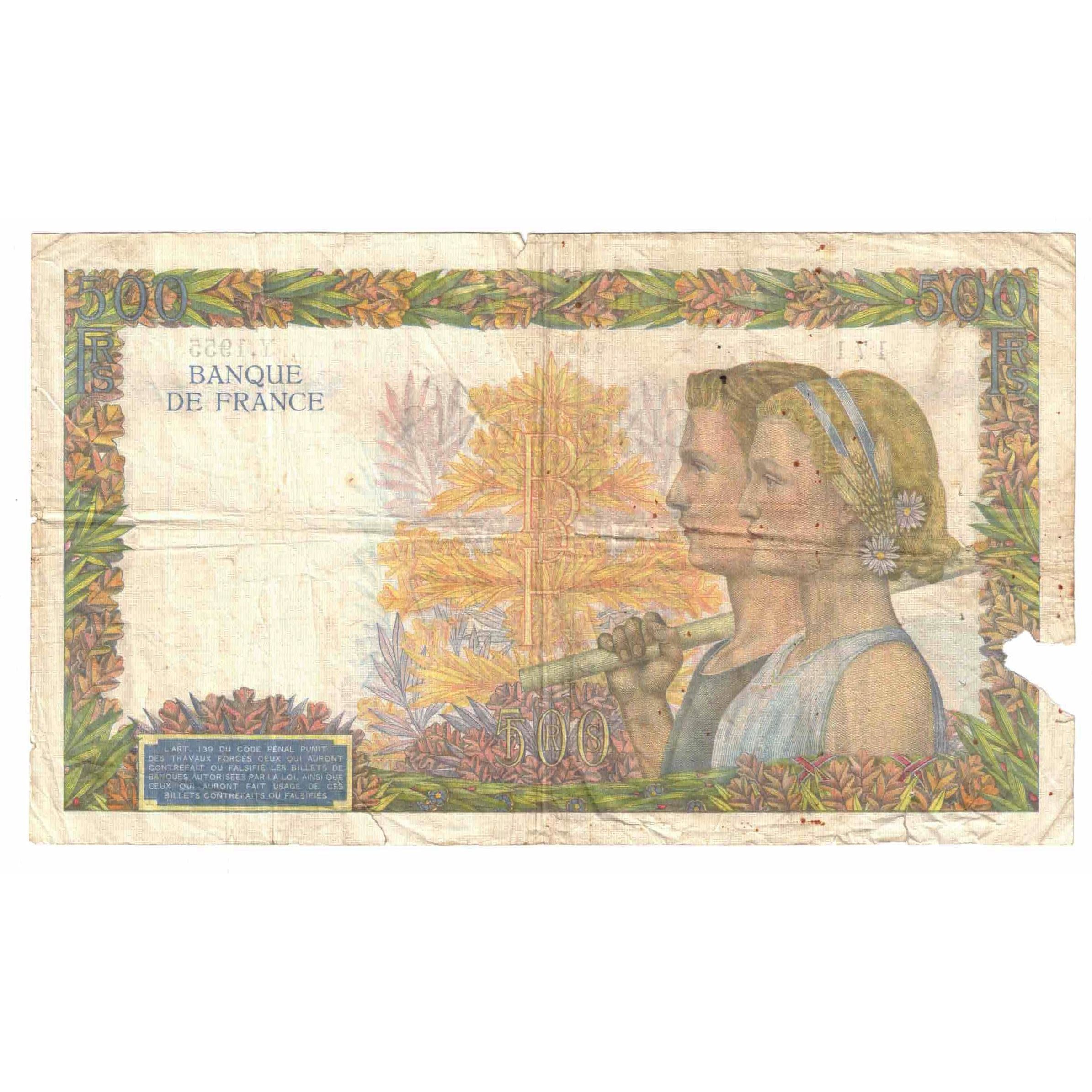 Francja, 500 Francs, La Paix, 1941, Y.1955, VG(8-10), Fayette:32.13, KM:95a